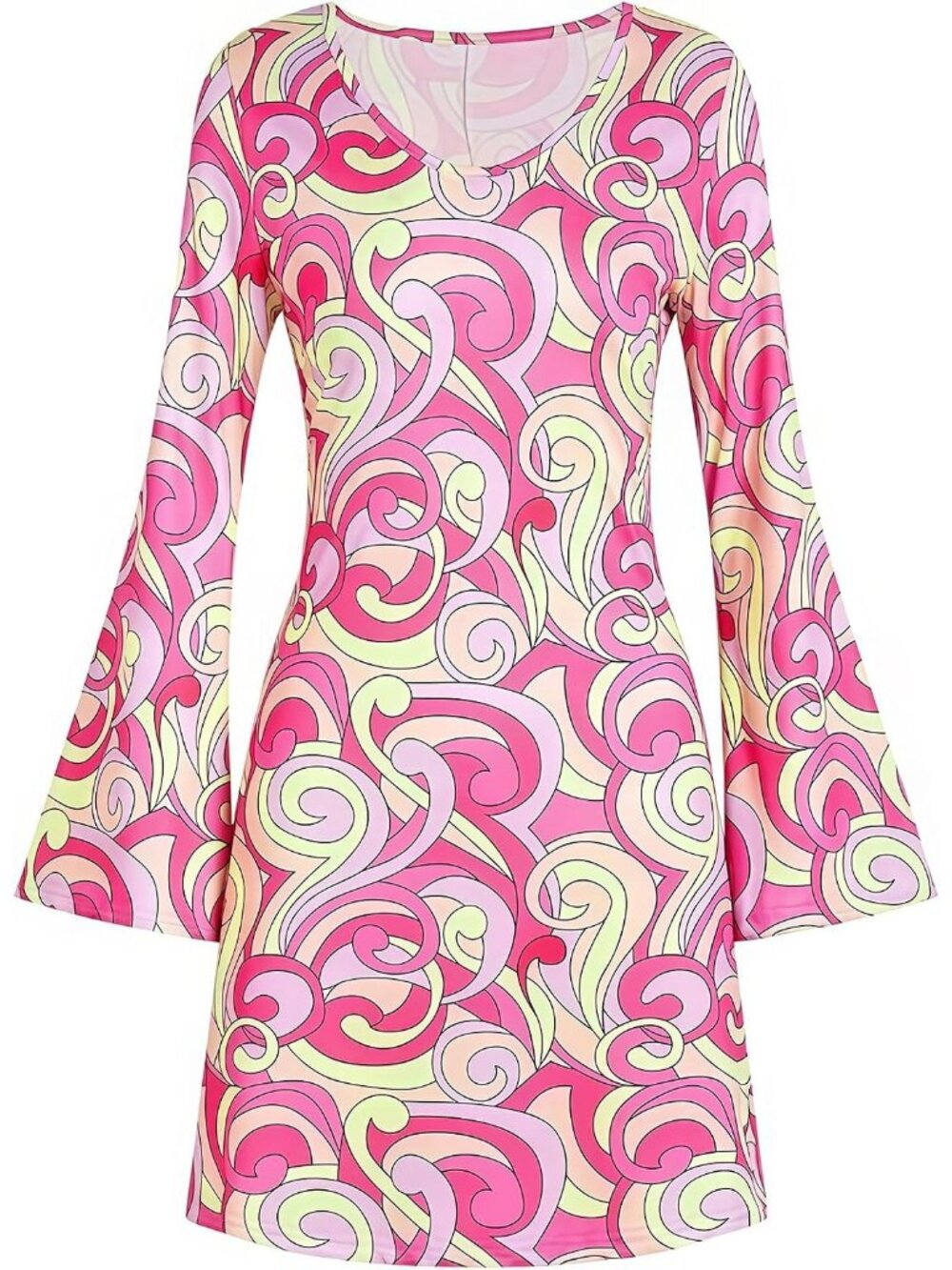 Women's Pink Wave 60s 70s Hippie Disco Dress Costume Floral Retro Halloween